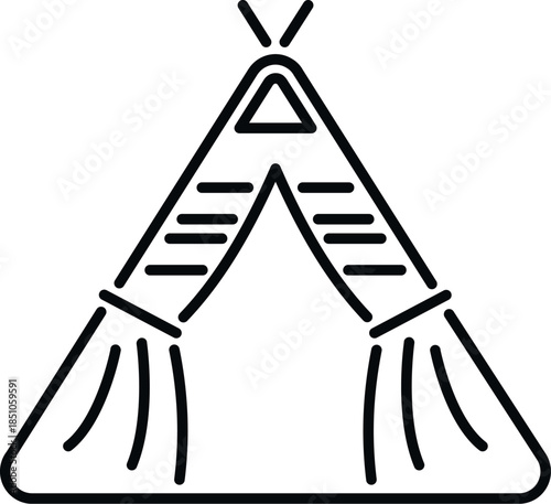 Tipi tent black line art icon representing camping and outdoor activity