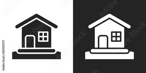 Eco Home Icon In Black And White Glyph Style