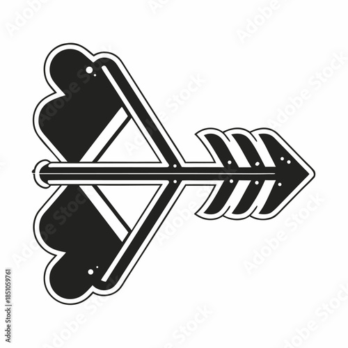 Stylized black and white graphic icon representing an ancient tribal arrow or dart with detailed fletching and barb
