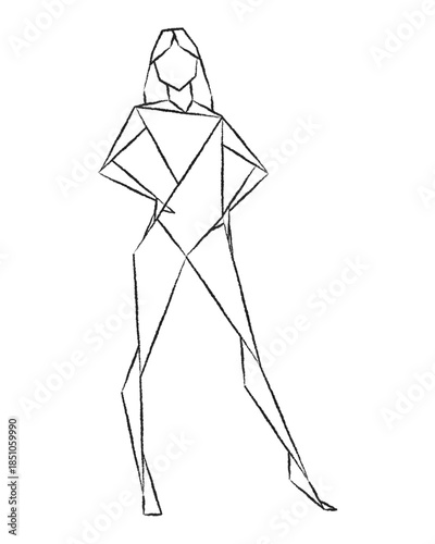 Female model posing. Beautiful woman art. Fashion pose skecth drawing. Modern abtract line art. Vector illustration image.