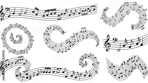Creative Musical Notes and Flourishes on Sheet Music for Artistic Design