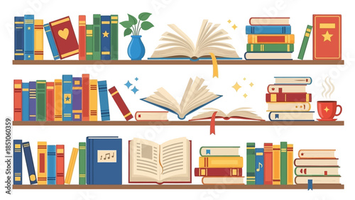 Decorative Bookshelf with Colorful Books and Plant for a Cozy Reading Nook