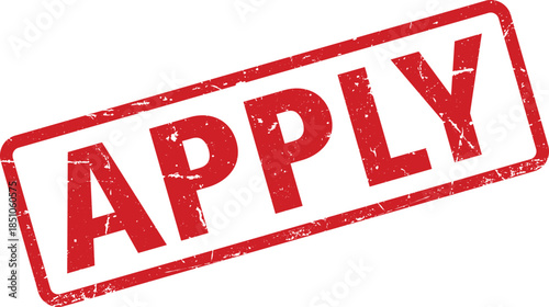 Distressed Red Apply Rubber Stamp on White Background, Rectangular Grunge Application Signage