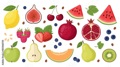 Fresh Fruit Assortment with Juicy Watermelons Pomegranates and Berries for Healthy Eating and Nutrition