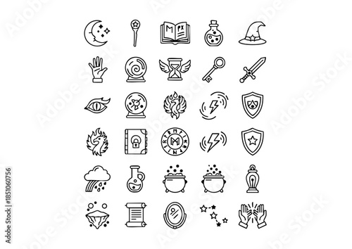 Mystic Arcane Icon Anthology, Minimalist Sorcery & Alchemy Vector Set, Ancient Grimoire Symbol Collection
