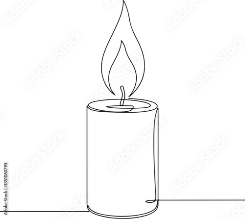 PrintContinuous line drawing of candle with flame, minimalistic candlelight vector illustration on white background