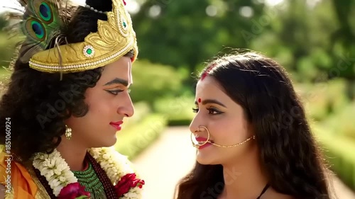 Indian Gods Couple in Garden with Romance.