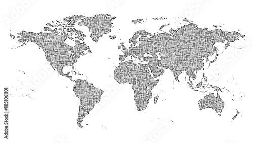 Global Map Illustration Showing World Continents in Grayscale for Educational and Creative Projects