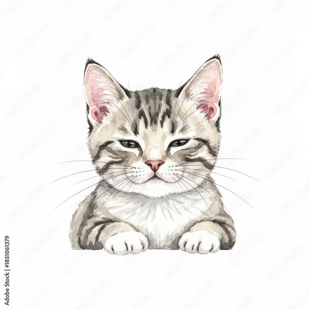 Obraz premium Cute gray tabby cat illustration with charming expression, perfect for cat lovers and design projects