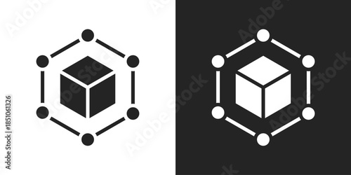 Blockchain Node Icon In Black And White Glyph Style