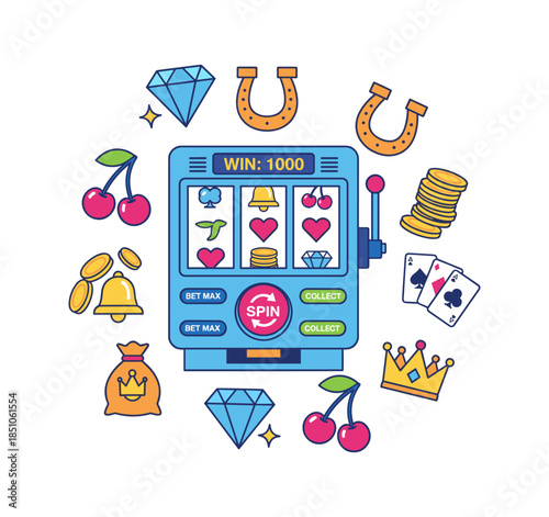 Slot machine game winning jackpot concept illustration