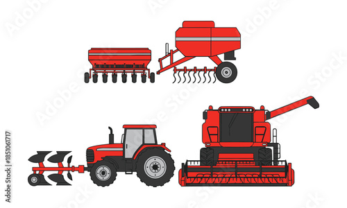 Illustrating agriculture farming machinery production and harvesting process
