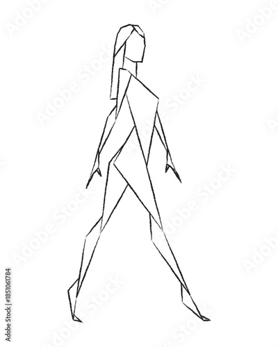 Female model posing. Beautiful woman walking art. Fashion pose skecth drawing. Modern abtract line art. Vector illustration image.