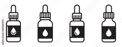 dropper bottle with drop icon set for medical cosmetic and liquid products packaging