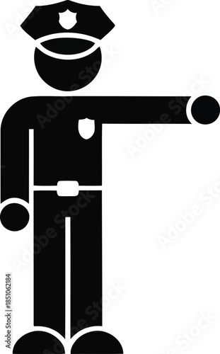 A black stick figure icon of a police officer standing in uniform and directing traffic with an outstretched arm