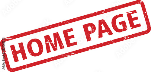 Red Grungy Home Page Rubber Stamp Impression on White Background, Angular Perspective