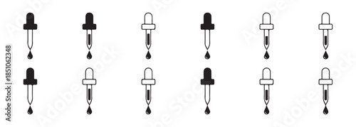 Dropper with liquid drop vector illustration set medical and chemical pipette tool icon