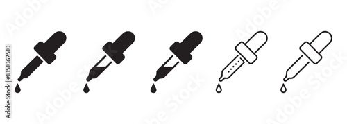 Set of dropper icons, collection of chemical laboratory pipette signs, medical liquid symbol