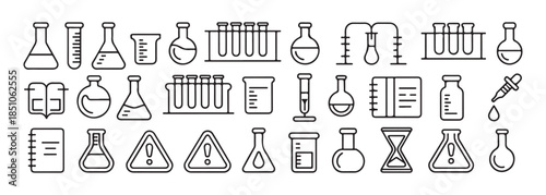 Set of laboratory glassware icons, collection of chemistry equipment, science research tools