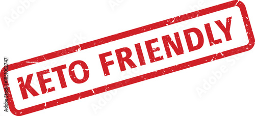 Distressed Red Keto Friendly Rubber Stamp with Rounded Rectangle on White Background