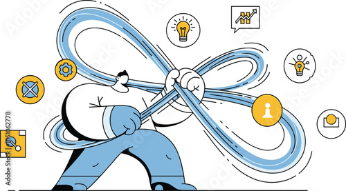 Vector Illustration of Business Process Automation Concept, Office, Modern Workspace, Infographic, Abstract Design