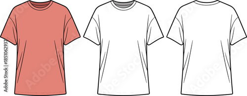 Men t shirt fashion technical sketch vector illustration isolated apparel design template front back view casual clothing stock marketplace commercial