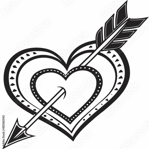 Stylized black and white heart pierced by an arrow design perfect for tattoo or graphic art