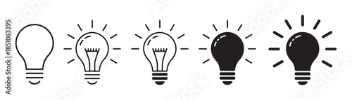 Light bulb icon set creative idea solutions innovation and inspiration symbols energy