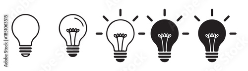 Light bulb with filament glowing rays set creative idea concept innovation solution icon