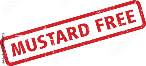 Distressed Red Mustard Free Stamp with Border, Diagonal Orientation on a White Background