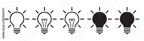 Light bulb with rays idea icon set energy and thinking concept isolated on white background