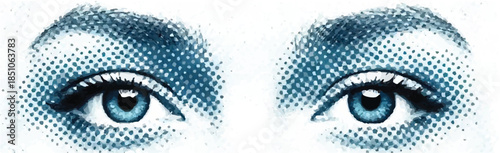 Intense Blue Eyes Digital Halftone Beauty Portrait