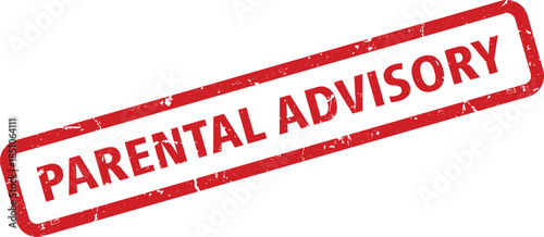Red Parental Advisory Stamp on White Background Warning Label with Distressed Effect