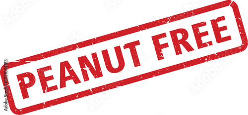 Red Distressed Peanut Free Stamp Isolated on White Background, Allergen Safety Label