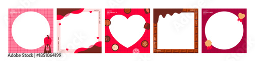 バレンタイン向けチョコレートやハートモチーフのデザインフレームセット｜ベクター