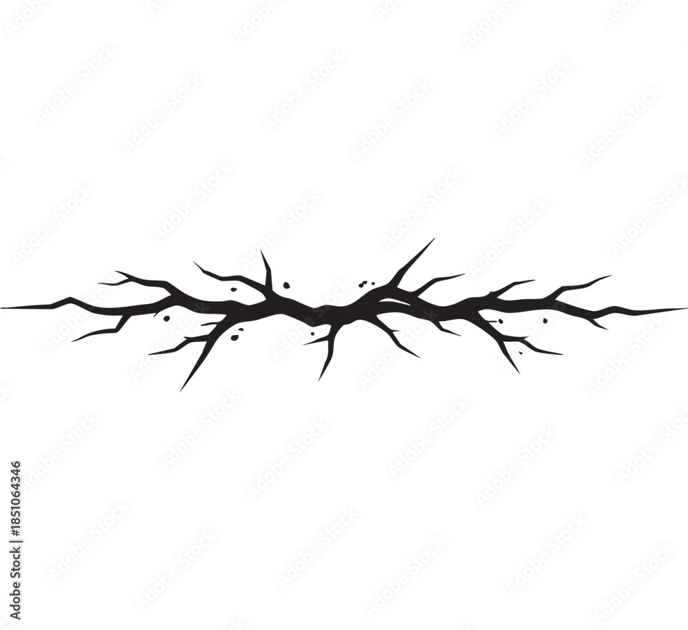 Obraz premium Black and white crack line silhouette grunge fracture scratch border abstract damaged surface vector illustration