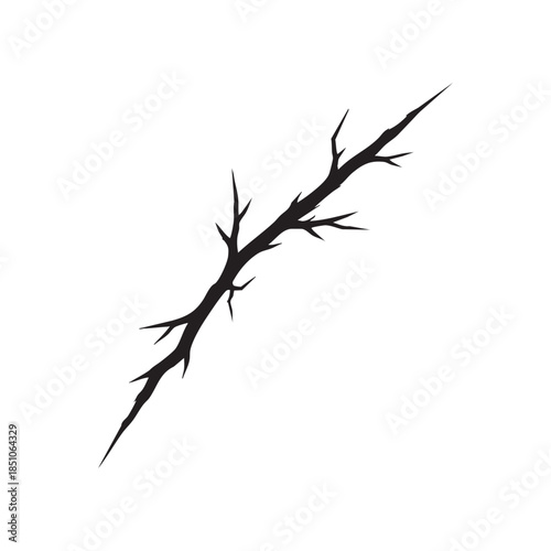 Black and white crack line silhouette sharp broken scratch vector illustration isolated on white background