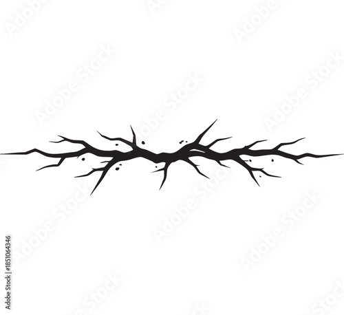 Black and white crack line silhouette grunge fracture scratch border abstract damaged surface vector illustration