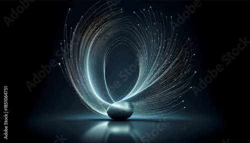 The field of magnetic lines is an invisible force visualized by thin luminous lines curving around an object. Ideal for educational infographics and hi‑tech brands. Vector graphics. EPS_05.