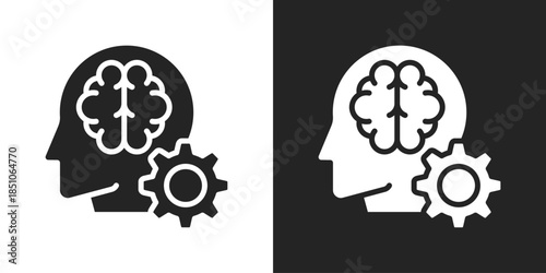 Critical Thinking Icon In Black And White Glyph Style