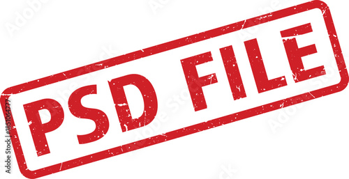 Distressed Red Rectangular Stamp with PSD File Text Isolated on a White Background Texture