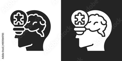 Innovative Thinking Icon In Black And White Glyph Style