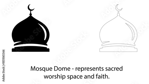 Mosque dome symbolizing sacred space and faith, presented in solid black and outline