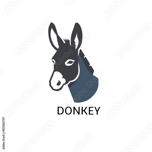 Geometric Donkey Head Logo. Modern Stylized Mule Mascot in Dark Colors. Vector Illustration.
