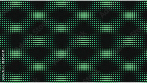 Green LED dot matrix pattern with glowing pixel clusters on black background