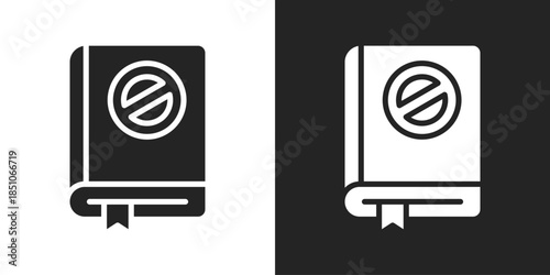 Banned Book Icon In Black And White Glyph Style