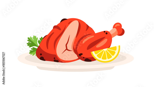 Roasted Chicken with Fresh Lemon and Herbs on a White Plate