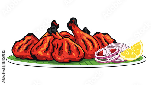 Authentic Indian Tandoori Chicken Platter with Lemon and Onion Garnishes