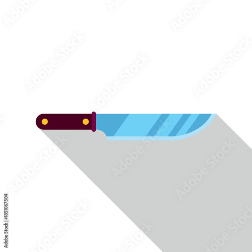 Kitchen knife flat icon with a brown handle and light blue blade