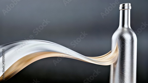 Lumina Stream: Brushed Silver Bottle with Flowing Liquid Design